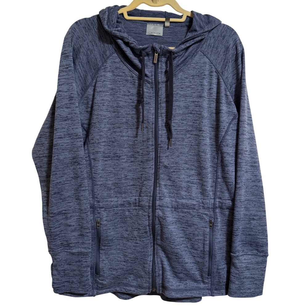 Athleta Womens Space Dye Full Zip Hoodie Blue Heather L